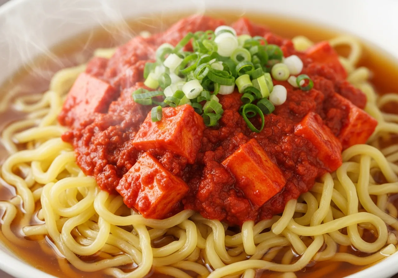 麻婆豆腐がたっぷり乗ったマーボーラーメンのイメージ