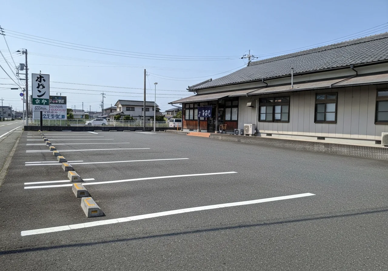 店舗の前に白線で区切られた駐車場が広がるイメージ