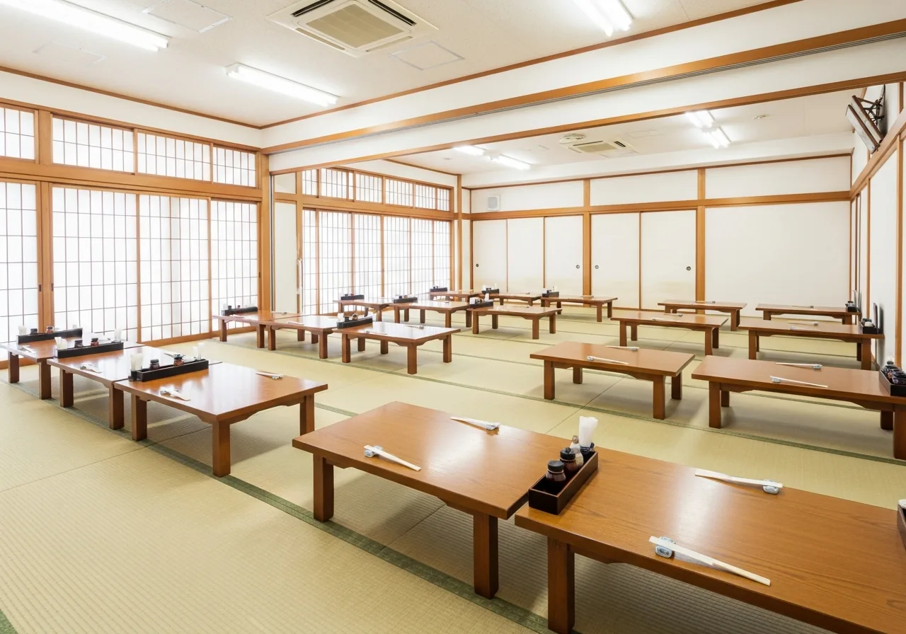 畳に座卓が並ぶ広い座敷のイメージ